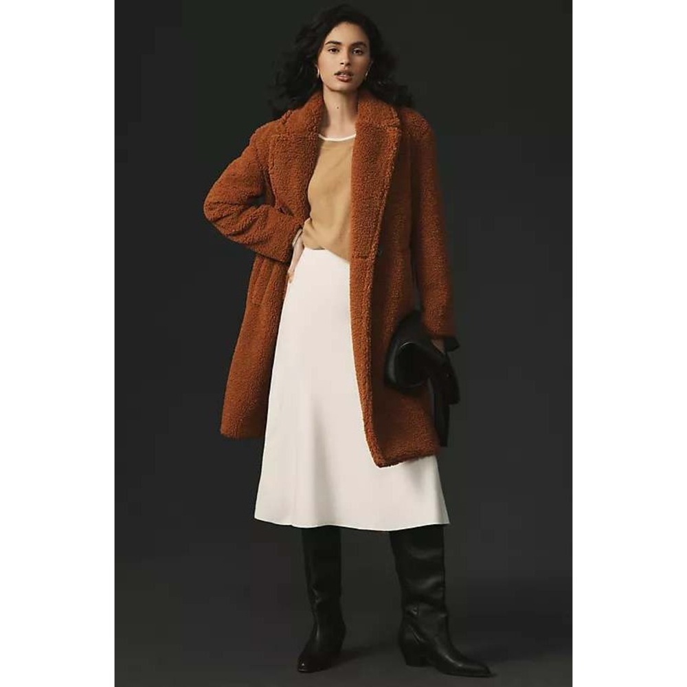 Maeve Anthropologie Rust Brown Teddy Faux The Silas Sherpa Coat Women Size XS
